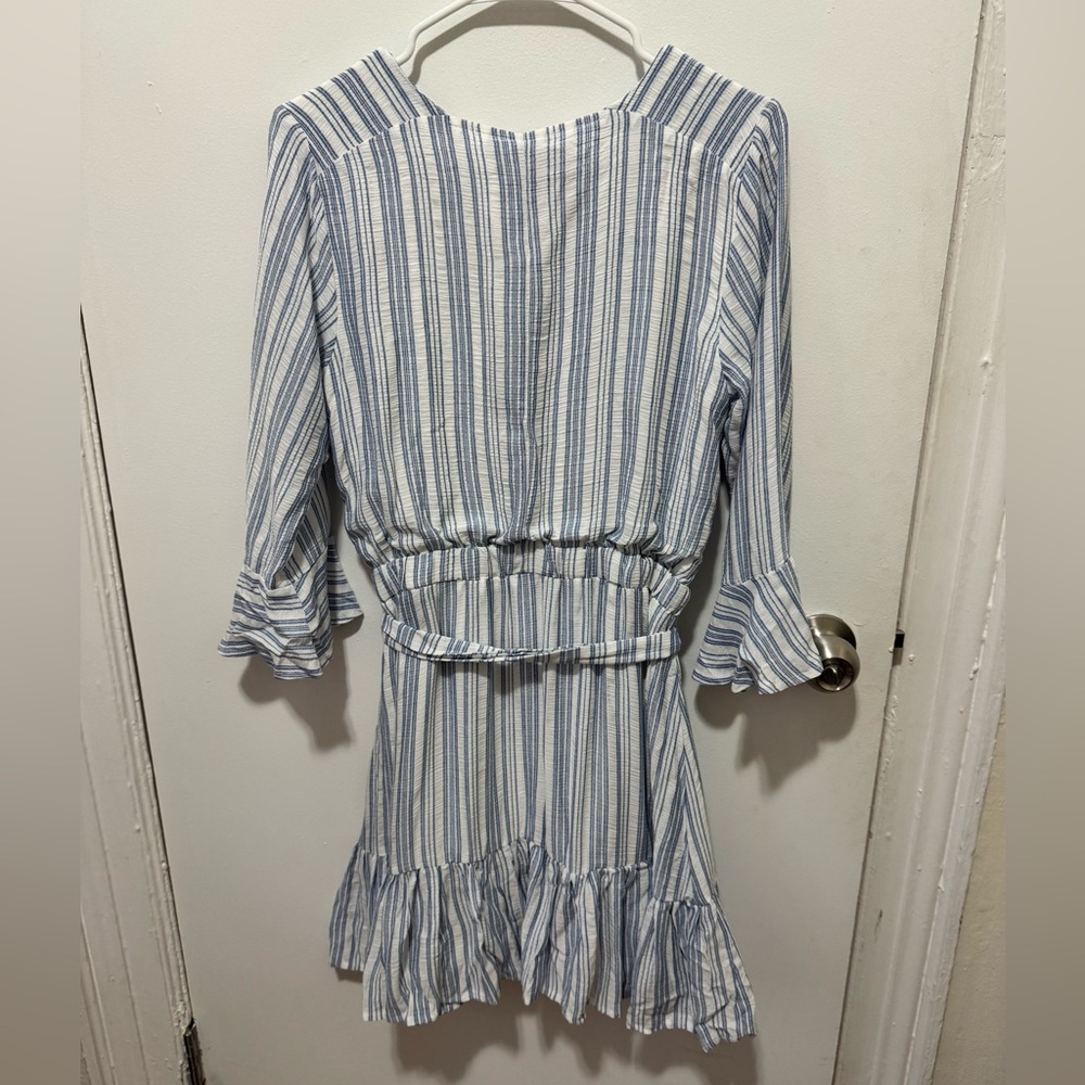 Lulus Blue and White Striped Wrap Dress with Bell Sleeves - Picture 7 of 7
